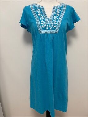 Talbots Turquoise Embroidered Split-Neck Dress